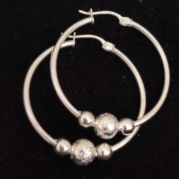 Sterling Silver Hoops Earrings with Orbits - Picture 2 of 16